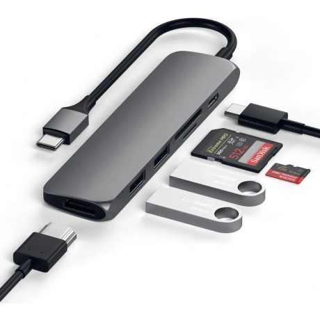 USB-C адаптер Satechi Type-C Slim Multiport Adapter V2. Интерфейс USB-C. Цвет серый космос. - фото 2