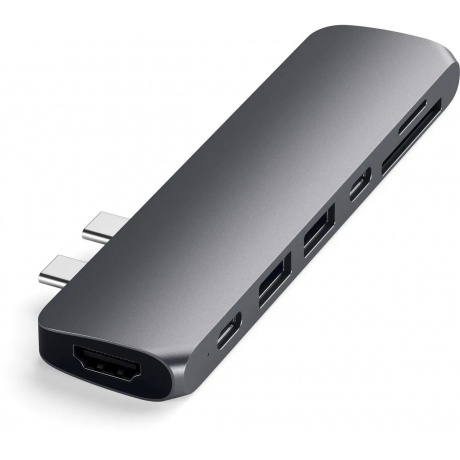 USB-хаб Satechi Aluminum Pro Hub для Macbook Pro (USB-C). Порты: HDMI, Thunderbolt 3, USB Type-C, SD, microSD, 2 x USB 3.0. Цвет серый космос. - фото 3