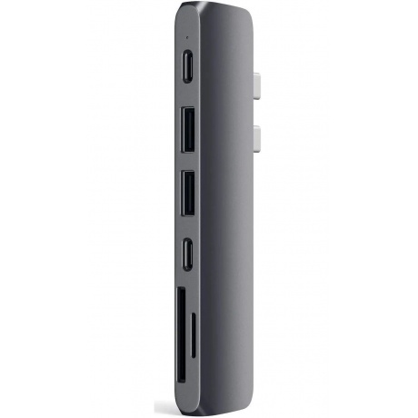 USB-хаб Satechi Aluminum Pro Hub для Macbook Pro (USB-C). Порты: HDMI, Thunderbolt 3, USB Type-C, SD, microSD, 2 x USB 3.0. Цвет серый космос. - фото 4