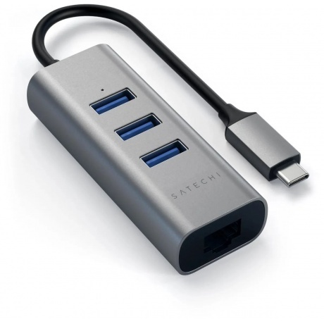 

USB-хаб Satechi Type-C 2-in-1 USB 3.0 Aluminum 3 Port Hub and Ethernet Port. Интерфейс Type-C. Цвет серый космос.