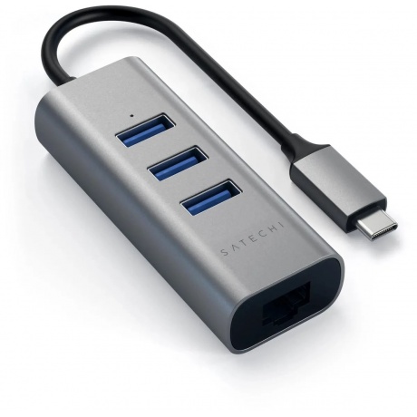 USB-хаб Satechi Type-C 2-in-1 USB 3.0 Aluminum 3 Port Hub and Ethernet Port. Интерфейс Type-C. Цвет серый космос. - фото 1