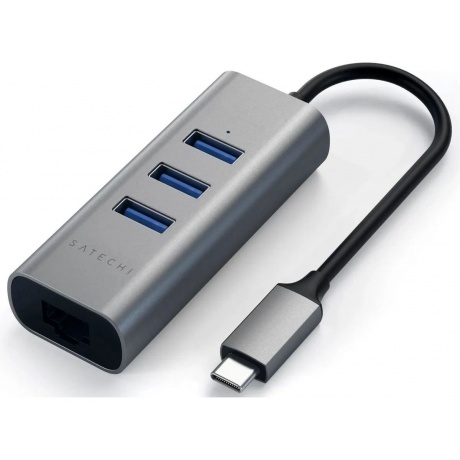 USB-хаб Satechi Type-C 2-in-1 USB 3.0 Aluminum 3 Port Hub and Ethernet Port. Интерфейс Type-C. Цвет серый космос. - фото 2