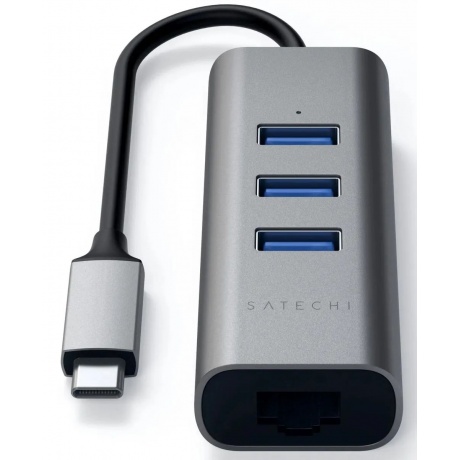 USB-хаб Satechi Type-C 2-in-1 USB 3.0 Aluminum 3 Port Hub and Ethernet Port. Интерфейс Type-C. Цвет серый космос. - фото 3