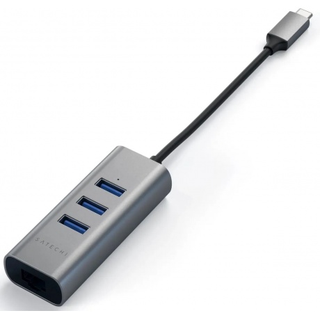 USB-хаб Satechi Type-C 2-in-1 USB 3.0 Aluminum 3 Port Hub and Ethernet Port. Интерфейс Type-C. Цвет серый космос. - фото 4