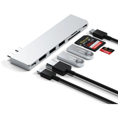 Адаптер Satechi USB-C Pro Hub Slim Adapter. Цвет: серебристый - фото 2