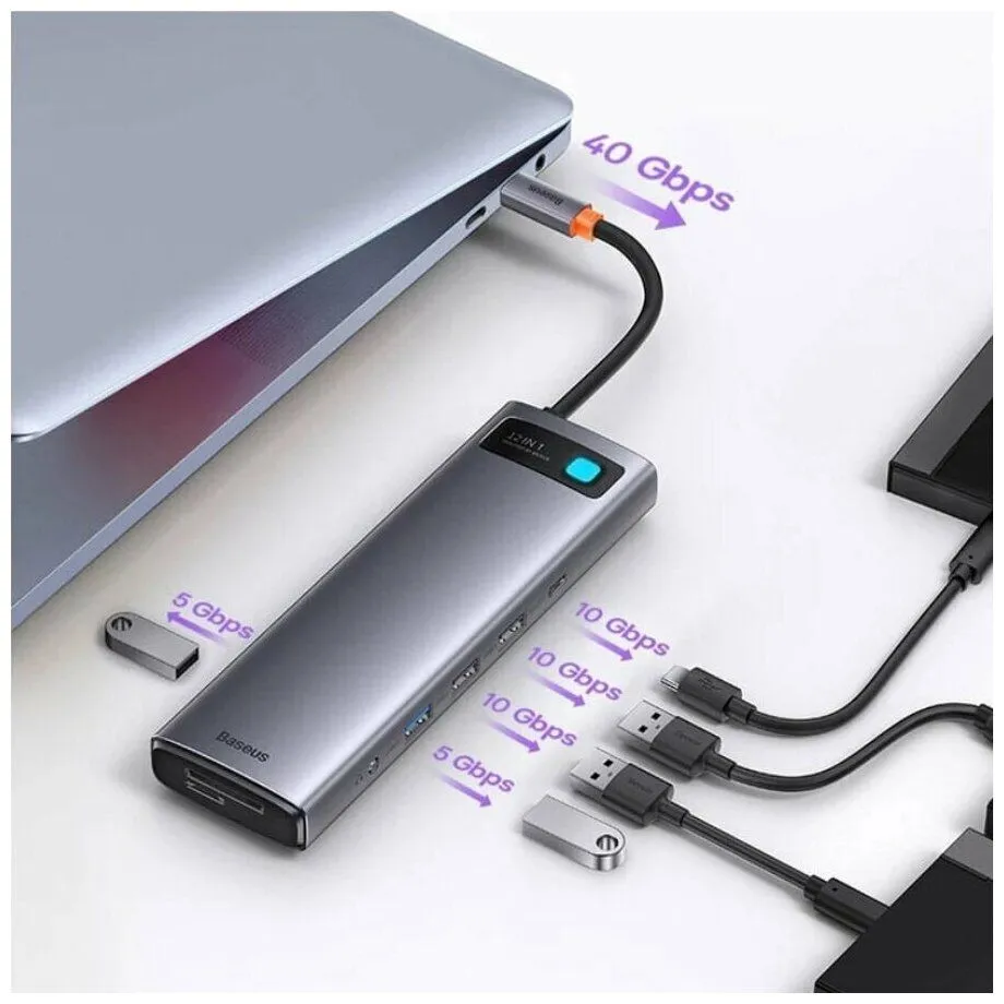 Хаб Baseus Metal Gleam Series 12-in-1 Docking Station Gray (WKWG020213) - фото 15