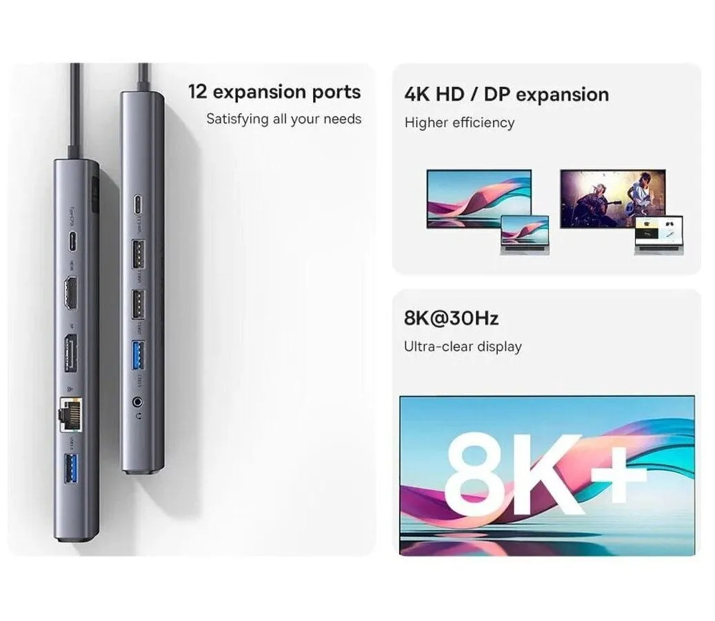 Хаб Baseus Metal Gleam Series 12-in-1 Docking Station Gray (WKWG020213) - фото 23