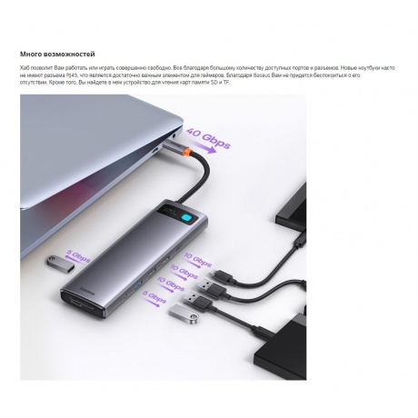 Хаб Baseus Metal Gleam Series 12-in-1 Docking Station Gray (WKWG020213) - фото 35