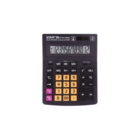 Калькулятор настольный STAFF PLUS  STF-333-BKRG (200x154мм) 12 разрядов, ЧЕРНО-ОРАНЖЕВЫЙ, 250460 - фото 1