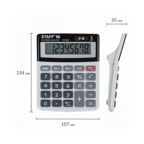 Калькулятор настольный STAFF STF-5808, КОМПАКТНЫЙ (134х107мм), 8 разрядов, двойное питание, 250286 - фото 8