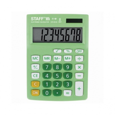 Калькулятор настольный STAFF STF-8318, КОМПАКТНЫЙ (145х103мм), 8 разрядов, двойное питание, ЗЕЛЕНЫЙ - фото 2