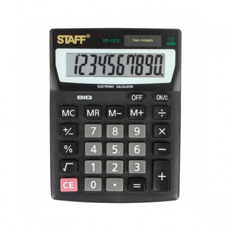 Калькулятор настольный STAFF STF-1210, КОМПАКТНЫЙ (140х105мм), 10 разрядов, двойное питание, 250134 - фото 1