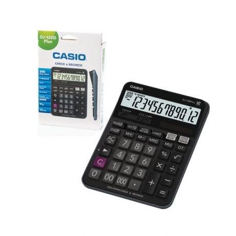 Калькулятор настольный CASIO DJ-120DPLUS-W (192х144мм), 12 разрядов, двойное питание, черный - фото 1