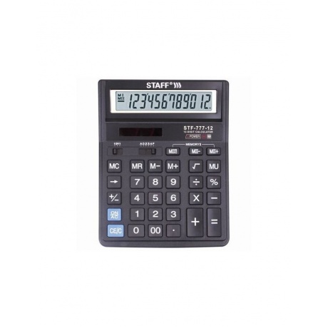 Калькулятор настольный STAFF STF-777, 12 разрядов, двойное питание, 210x165мм, ЧЕРНЫЙ - фото 1