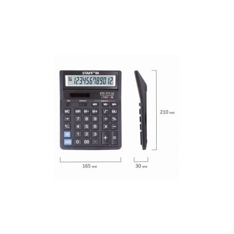 Калькулятор настольный STAFF STF-777, 12 разрядов, двойное питание, 210x165мм, ЧЕРНЫЙ - фото 9