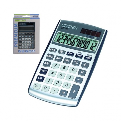 Калькулятор карманный CITIZEN CPC-112WB (120х72мм), 12 разрядов, двойное питание - фото 1