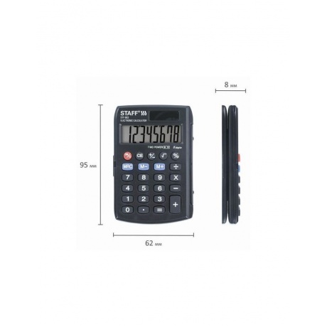 Калькулятор карманный STAFF STF-883 (95х62мм), 8 разрядов, двойное питание, 250196 - фото 7