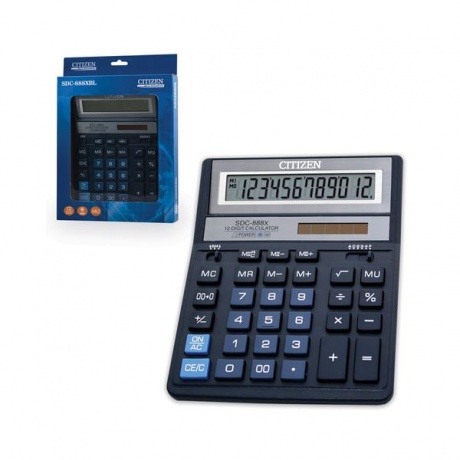 Калькулятор настольный CITIZEN SDC-888XBL (203х158мм), 12 разрядов, двойное питание, СИНИЙ - фото 1