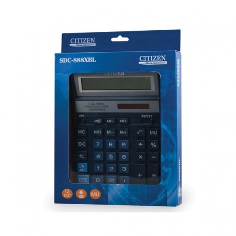 Калькулятор настольный CITIZEN SDC-888XBL (203х158мм), 12 разрядов, двойное питание, СИНИЙ - фото 2