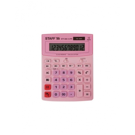 Калькулятор настольный STAFF STF-888-12-PK (200х150мм) 12 разрядов, двойное питание, РОЗОВЫЙ, 250452 - фото 1