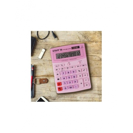 Калькулятор настольный STAFF STF-888-12-PK (200х150мм) 12 разрядов, двойное питание, РОЗОВЫЙ, 250452 - фото 10