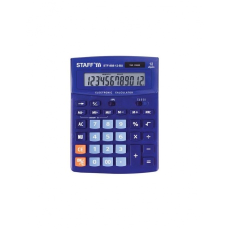 Калькулятор настольный STAFF STF-888-12-BU (200х150мм) 12 разрядов, двойное питание, СИНИЙ, 250455 - фото 1