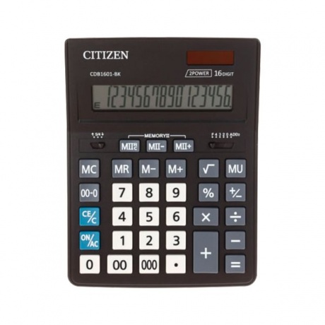 Калькулятор настольный CITIZEN BUSINESS LINE CDB1601BK (205x155мм), 16 разрядов, двойное питание - фото 1