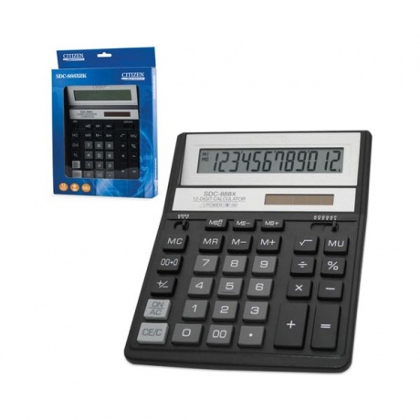 Калькулятор настольный CITIZEN SDC-888ХBK (203х158мм), 12 разрядов, двойное питание, ЧЕРНЫЙ - фото 1