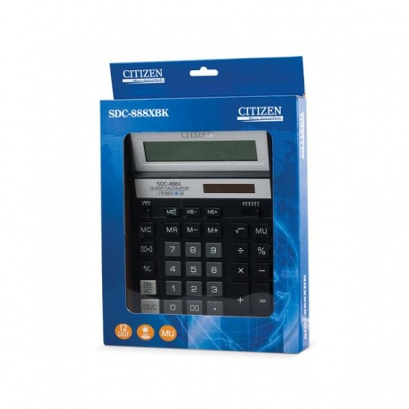 Калькулятор настольный CITIZEN SDC-888ХBK (203х158мм), 12 разрядов, двойное питание, ЧЕРНЫЙ - фото 2