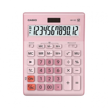 Калькулятор настольный CASIO GR-12С-PK (210х155мм), 12 разрядов, двойное питание, РОЗОВЫЙ - фото 1