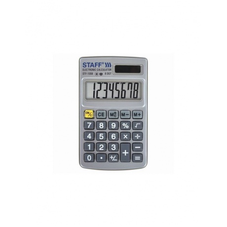 Калькулятор карманный метал. STAFF STF-1008 (103х62мм), 8 разрядов, двойное питание, 250115 - фото 1
