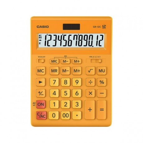 Калькулятор настольный CASIO GR-12С-RG (210х155мм), 12 разрядов, двойное питание, ОРАНЖЕВЫЙ - фото 1