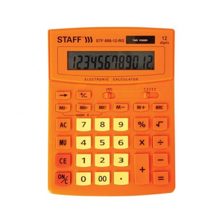Калькулятор настольный STAFF STF-888-12-RG (200х150мм) 12 разр., двойное питание, ОРАНЖЕВЫЙ, 250453 - фото 1