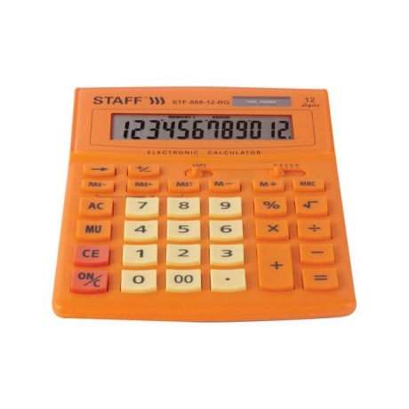 Калькулятор настольный STAFF STF-888-12-RG (200х150мм) 12 разр., двойное питание, ОРАНЖЕВЫЙ, 250453 - фото 4
