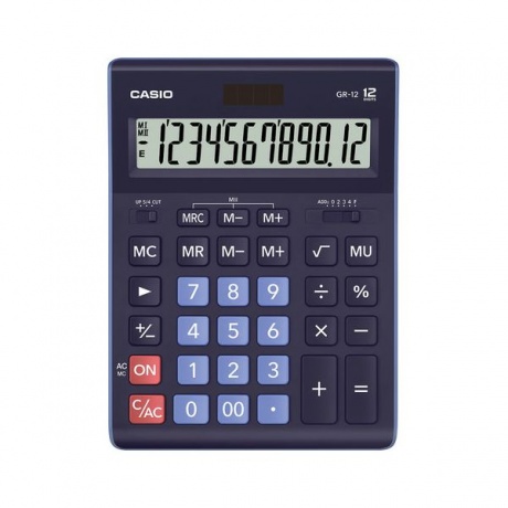Калькулятор настольный CASIO GR-12-BU (210х155мм), 12 разрядов, двойное питание, ТЕМНО-СИНИЙ - фото 1