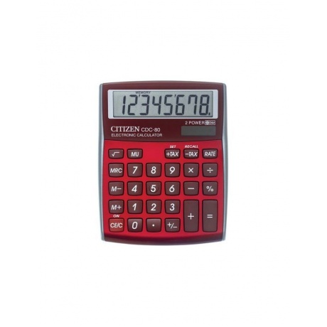 Калькулятор настольный CITIZEN CDC-80RDWB, МАЛЫЙ (135х109мм), 8 разрядов, двойное питание, БУРГУНДИ - фото 2