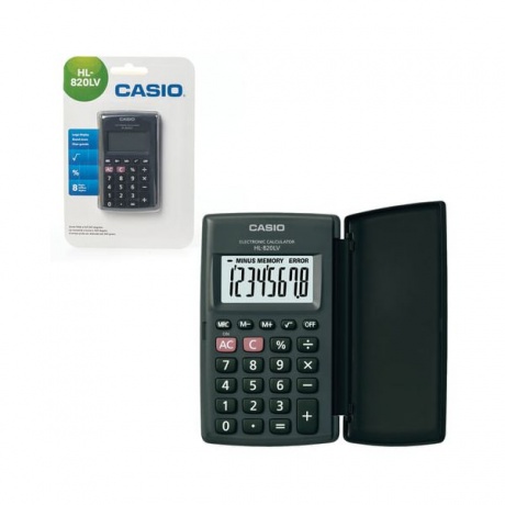 Калькулятор карманный CASIO HL-820LV-BK-S (104х63х7,4мм) 8 разрядов, пит.от батареи, черный, блистер - фото 1