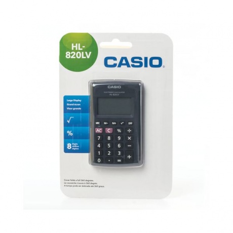 Калькулятор карманный CASIO HL-820LV-BK-S (104х63х7,4мм) 8 разрядов, пит.от батареи, черный, блистер - фото 2