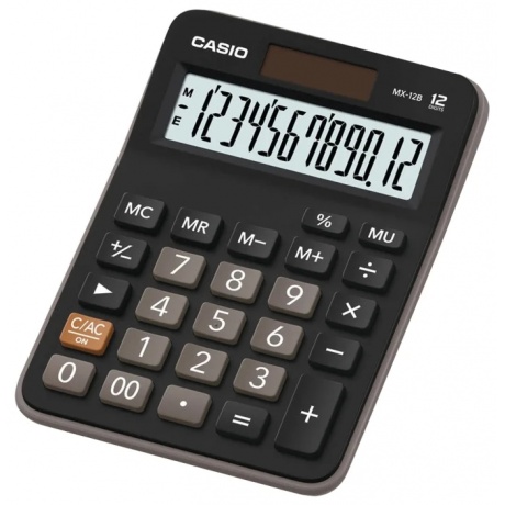 Калькулятор настольный CASIO MX-12B-W, КОМПАКТНЫЙ (145х103 мм), 12 разрядов, двойное питание, черный - фото 3