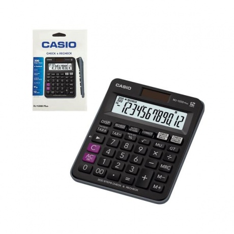 Калькулятор настольный CASIO MJ-120DPLUS-W, КОМПАКТНЫЙ (148х126мм), 12 разрядов, дв.питание, черный - фото 2