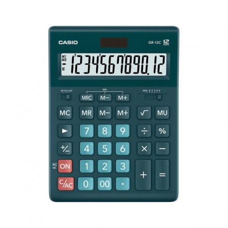 Калькулятор настольный CASIO GR-12С-DG (210х155мм), 12 разрядов, двойное питание, ТЕМНО-ЗЕЛЕНЫЙ - фото 1