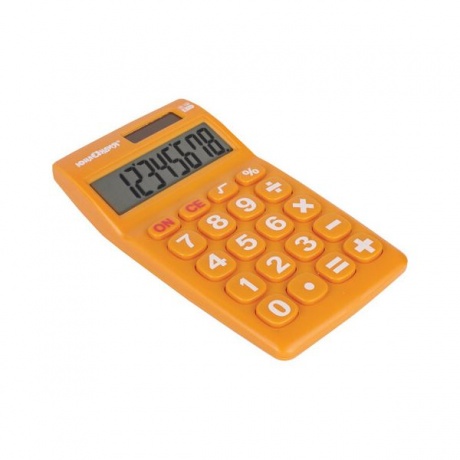 Калькулятор карманный ЮНЛАНДИЯ (135х77 мм) 8 разрядов, двойное питание, ОРАНЖЕВЫЙ, блистер, 250457 - фото 3