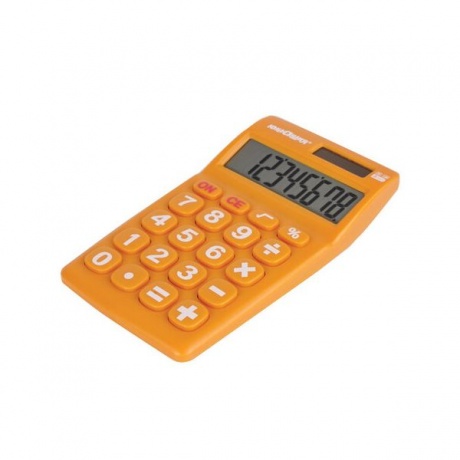 Калькулятор карманный ЮНЛАНДИЯ (135х77 мм) 8 разрядов, двойное питание, ОРАНЖЕВЫЙ, блистер, 250457 - фото 4