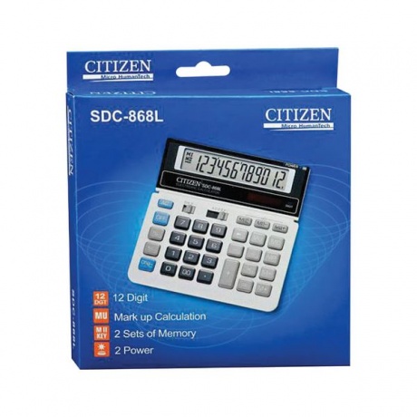 Калькулятор настольный CITIZEN SDC-868L, МАЛЫЙ (152х154мм), 12 разрядов, двойное питание - фото 4