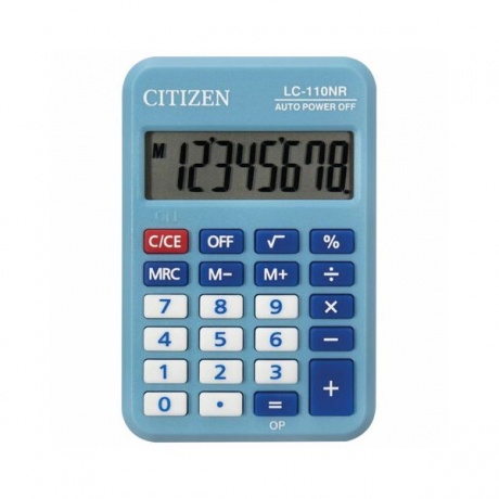 Калькулятор карманный CITIZEN LC-110NRBL, МАЛЫЙ (89х59мм), 8 разрядов, двойное питание, СИНИЙ - фото 1