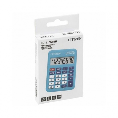 Калькулятор карманный CITIZEN LC-110NRBL, МАЛЫЙ (89х59мм), 8 разрядов, двойное питание, СИНИЙ - фото 2