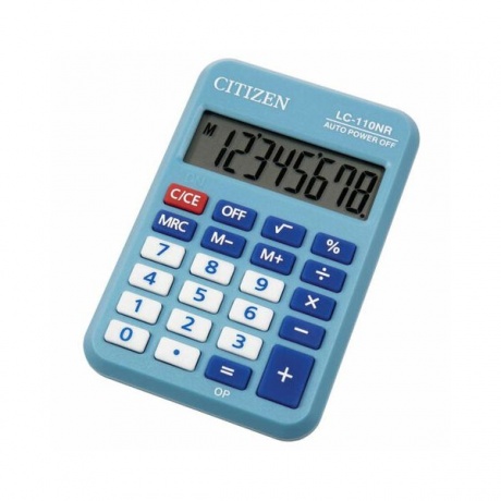 Калькулятор карманный CITIZEN LC-110NRBL, МАЛЫЙ (89х59мм), 8 разрядов, двойное питание, СИНИЙ - фото 3