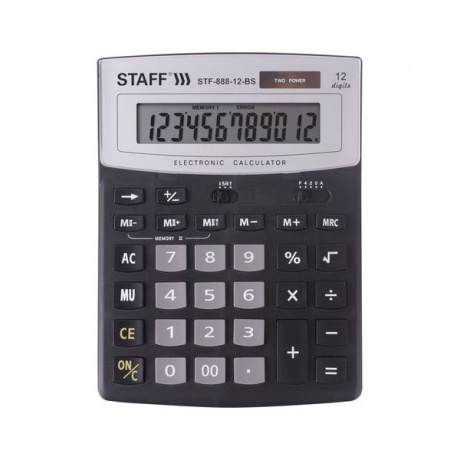 Калькулятор настольный STAFF STF-888-12-BS (200х150мм) 12 разрядов, ЧЕРНЫЙ, СЕРЕБРИСТ ВЕРХ,250451 - фото 1