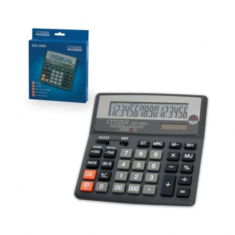 Калькулятор настольный CITIZEN SDC-660II, МАЛЫЙ (159x156мм), 16 разрядов, двойное питание - фото 3