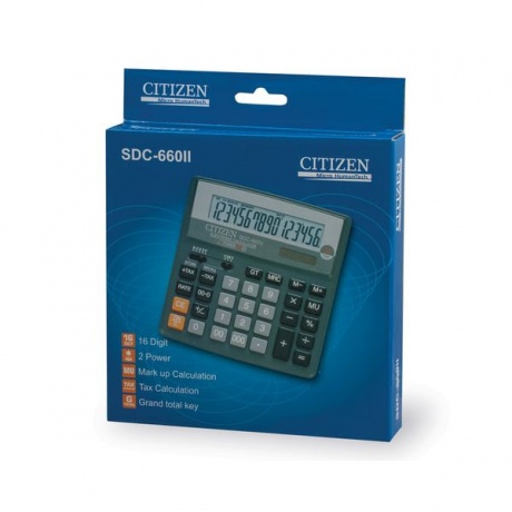 Калькулятор настольный CITIZEN SDC-660II, МАЛЫЙ (159x156мм), 16 разрядов, двойное питание - фото 4